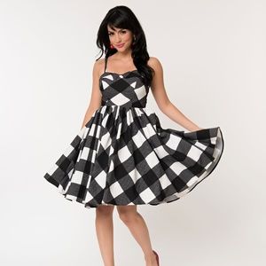 Unique Vintage 1950s Gingham Swing Dress